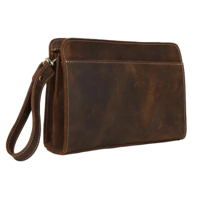 Benutzerdefinierte Vintage Braun Männer Crazy Horse Top Grain Echtes Leder Clutch Tasche Telefon Geldbörsen für Männer